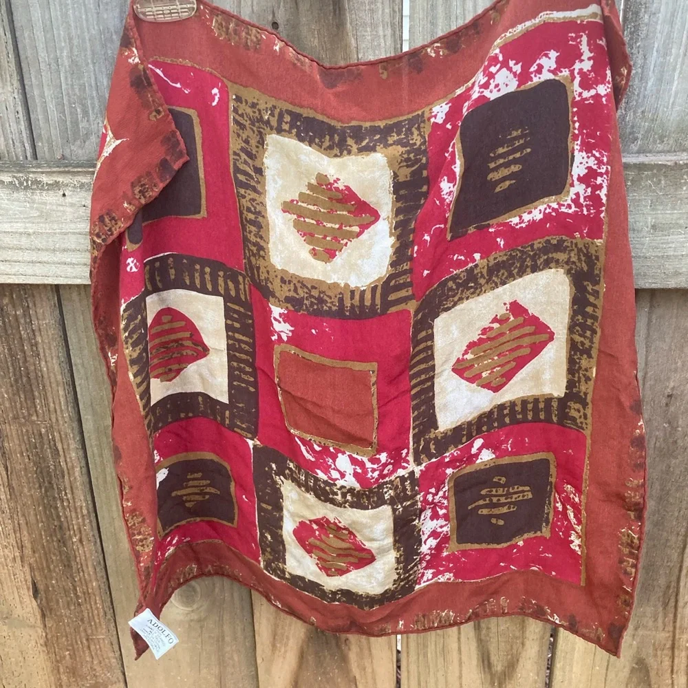 Adolfo silk brown square scarf